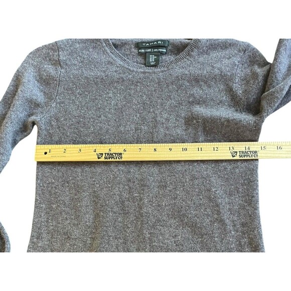 TAHARI‎  PURE LUXE 100% Cashmere Gray Crew Neck Sweater Size XS Round Neck - Picture 8 of 9